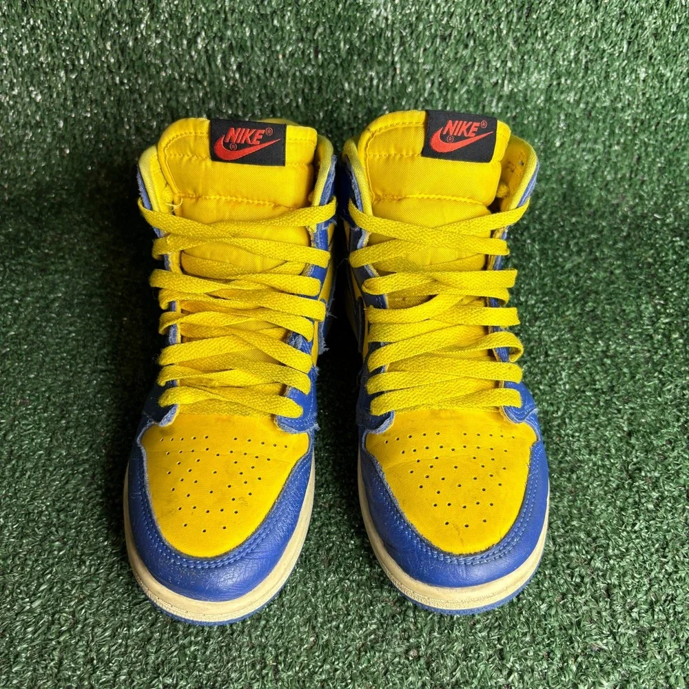 Air Jordan 1 Retro High‎ OG Reverse Laney leather Sneakers Yellow Blue Youth 3Y